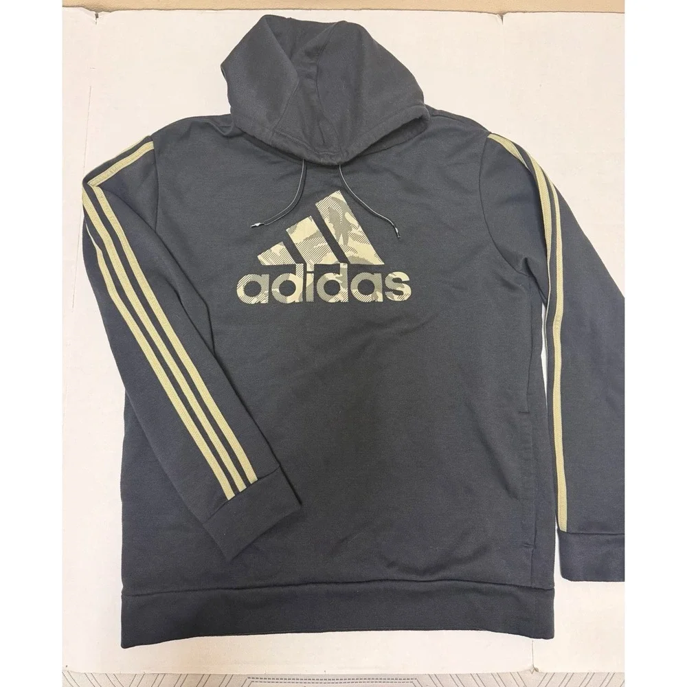 adidas primegreen digital‎ camo three stripes ls pullover hoodie, men's large